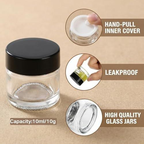 Coloch 70er-Pack 10ml Mini-Glasprobengläser mit luftdichtem Deckel, 10 Gramm Glas-Kosmetikbehälter, klare runde Lippenbalsam-Behälter für Kosmetik, Lotion, Creme, Proben, Hautpflege, Reisen, Einzelhandel