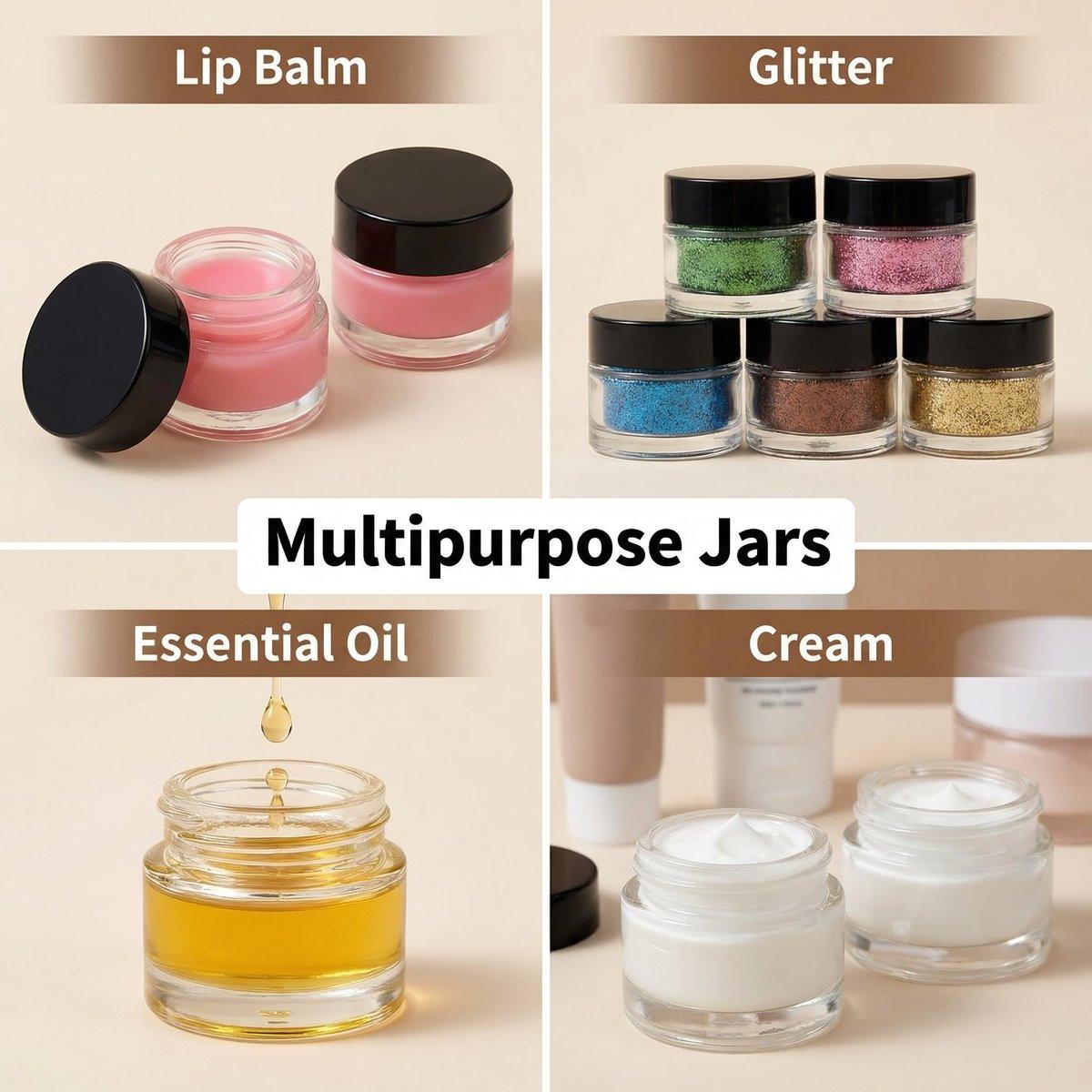 Coloch 70er-Pack 10ml Mini-Glasprobengläser mit luftdichtem Deckel, 10 Gramm Glas-Kosmetikbehälter, klare runde Lippenbalsam-Behälter für Kosmetik, Lotion, Creme, Proben, Hautpflege, Reisen, Einzelhandel