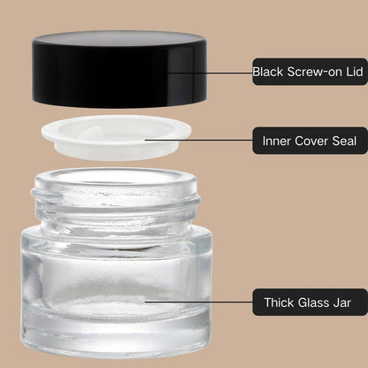 Coloch 70er-Pack 10ml Mini-Glasprobengläser mit luftdichtem Deckel, 10 Gramm Glas-Kosmetikbehälter, klare runde Lippenbalsam-Behälter für Kosmetik, Lotion, Creme, Proben, Hautpflege, Reisen, Einzelhandel