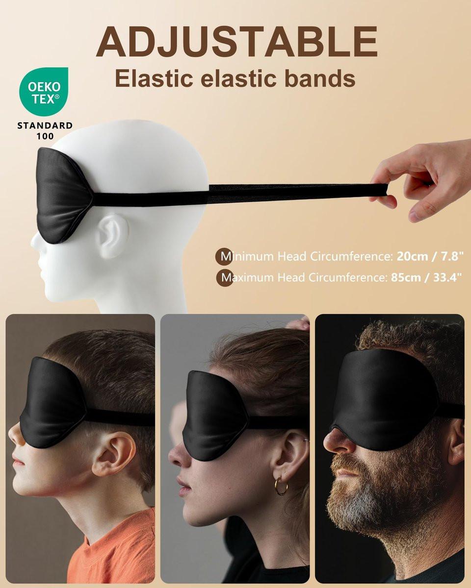 BLSSNZ Seiden-Schlafmaske für Damen und Herren – Weiche, atmungsaktive, organische Naturseide, blickdichte Augenmaske mit verstellbarem Band, druckfreie Schlafmaske für Reiseutensilien, Geschenke (Schwarz)