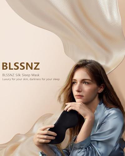 BLSSNZ Seiden-Schlafmaske für Damen und Herren – Weiche, atmungsaktive, organische Naturseide, blickdichte Augenmaske mit verstellbarem Band, druckfreie Schlafmaske für Reiseutensilien, Geschenke (Schwarz)