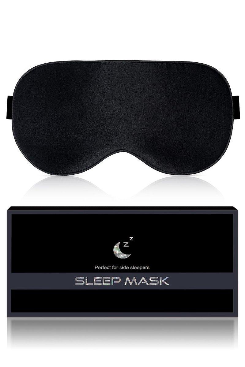 BLSSNZ Seiden-Schlafmaske für Damen und Herren – Weiche, atmungsaktive, organische Naturseide, blickdichte Augenmaske mit verstellbarem Band, druckfreie Schlafmaske für Reiseutensilien, Geschenke (Schwarz)