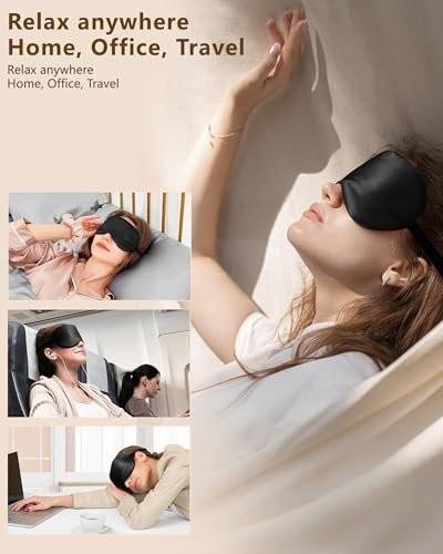 BLSSNZ Seiden-Schlafmaske für Damen und Herren – Weiche, atmungsaktive, organische Naturseide, blickdichte Augenmaske mit verstellbarem Band, druckfreie Schlafmaske für Reiseutensilien, Geschenke (Schwarz)
