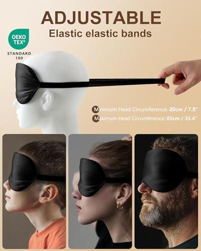 BLSSNZ Seiden-Schlafmaske für Damen und Herren – Weiche, atmungsaktive, organische Naturseide, blickdichte Augenmaske mit verstellbarem Band, druckfreie Schlafmaske für Reiseutensilien, Geschenke (Schwarz)