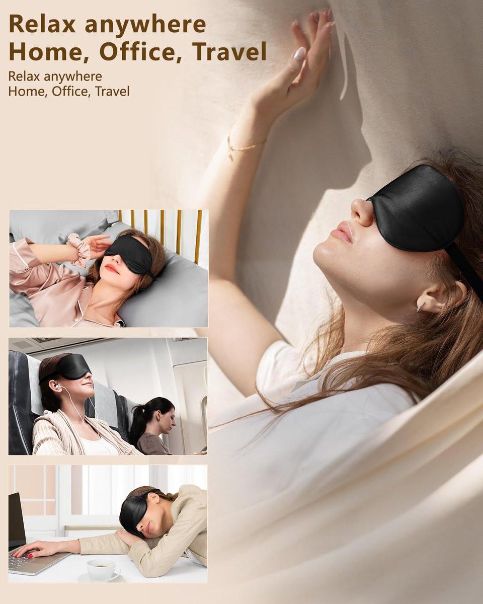 BLSSNZ Seiden-Schlafmaske für Damen und Herren – Weiche, atmungsaktive, organische Naturseide, blickdichte Augenmaske mit verstellbarem Band, druckfreie Schlafmaske für Reiseutensilien, Geschenke (Schwarz)
