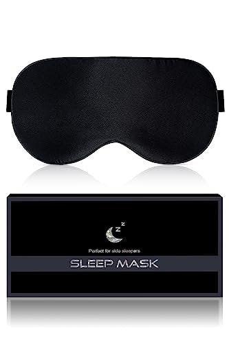 BLSSNZ Seiden-Schlafmaske für Damen und Herren – Weiche, atmungsaktive, organische Naturseide, blickdichte Augenmaske mit verstellbarem Band, druckfreie Schlafmaske für Reiseutensilien, Geschenke (Schwarz)