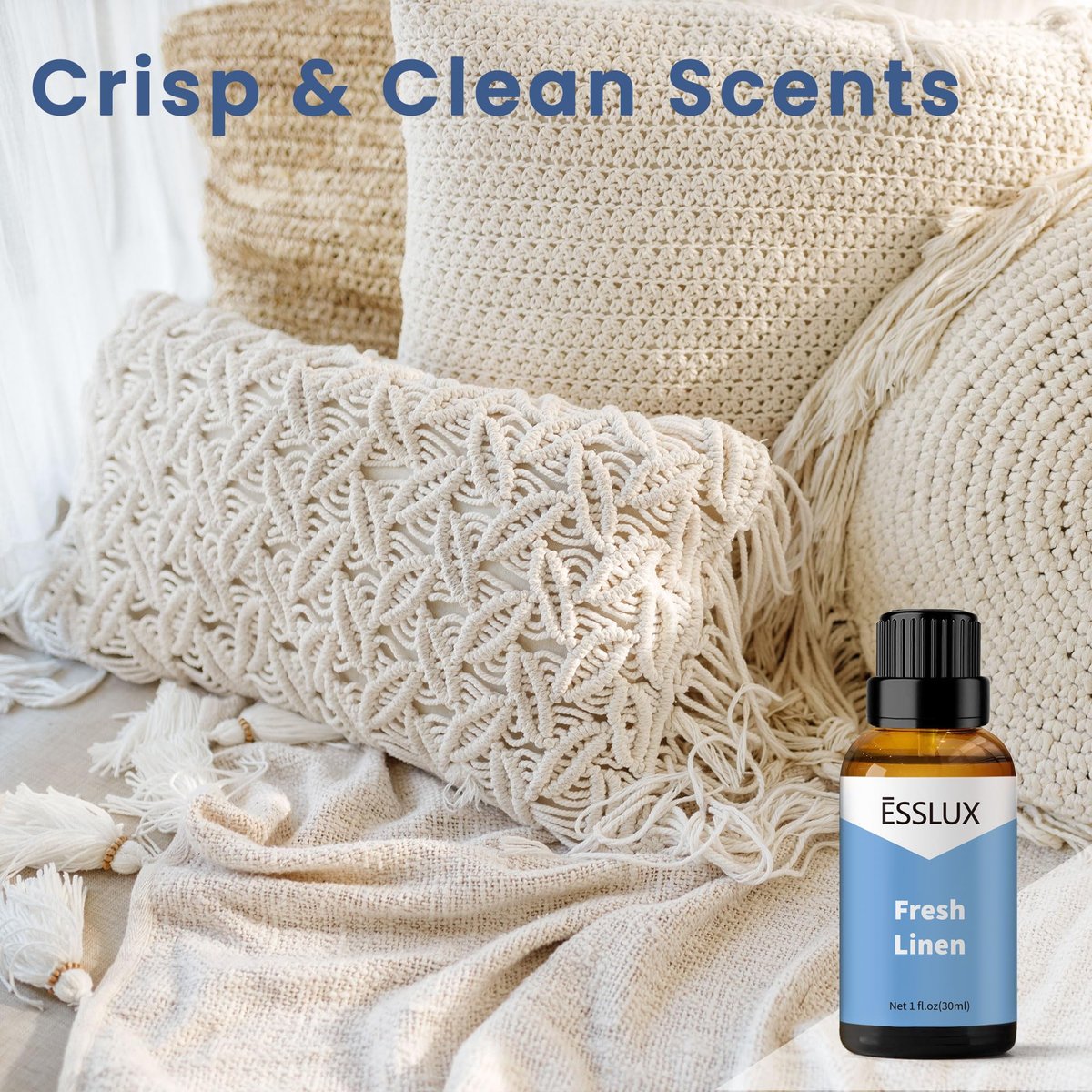 ESSLUX Fresh Linen Duftöl – Aromatherapie & sauberer Duft für Diffuser, Seife, Kerzen, Parfüm, 30 ml