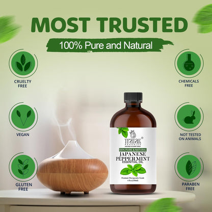 TRATAK ORGANICS Pfefferminzöl 118 ml – 100 % reines und natürliches Öl mit Premium-Glastropfer, therapeutisches Premiumöl für Diffuser, Reinigung, Haarpflege und Aromatherapie