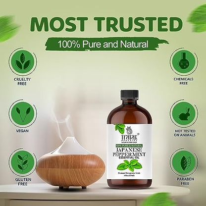 TRATAK ORGANICS Pfefferminzöl 118 ml – 100 % reines und natürliches Öl mit Premium-Glastropfer, therapeutisches Premiumöl für Diffuser, Reinigung, Haarpflege und Aromatherapie