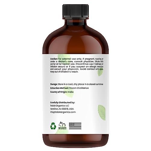 TRATAK ORGANICS Pfefferminzöl 118 ml – 100 % reines und natürliches Öl mit Premium-Glastropfer, therapeutisches Premiumöl für Diffuser, Reinigung, Haarpflege und Aromatherapie