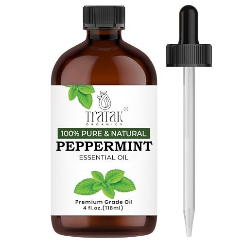 TRATAK ORGANICS Pfefferminzöl 118 ml – 100 % reines und natürliches Öl mit Premium-Glastropfer, therapeutisches Premiumöl für Diffuser, Reinigung, Haarpflege und Aromatherapie