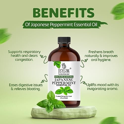 TRATAK ORGANICS Pfefferminzöl 118 ml – 100 % reines und natürliches Öl mit Premium-Glastropfer, therapeutisches Premiumöl für Diffuser, Reinigung, Haarpflege und Aromatherapie