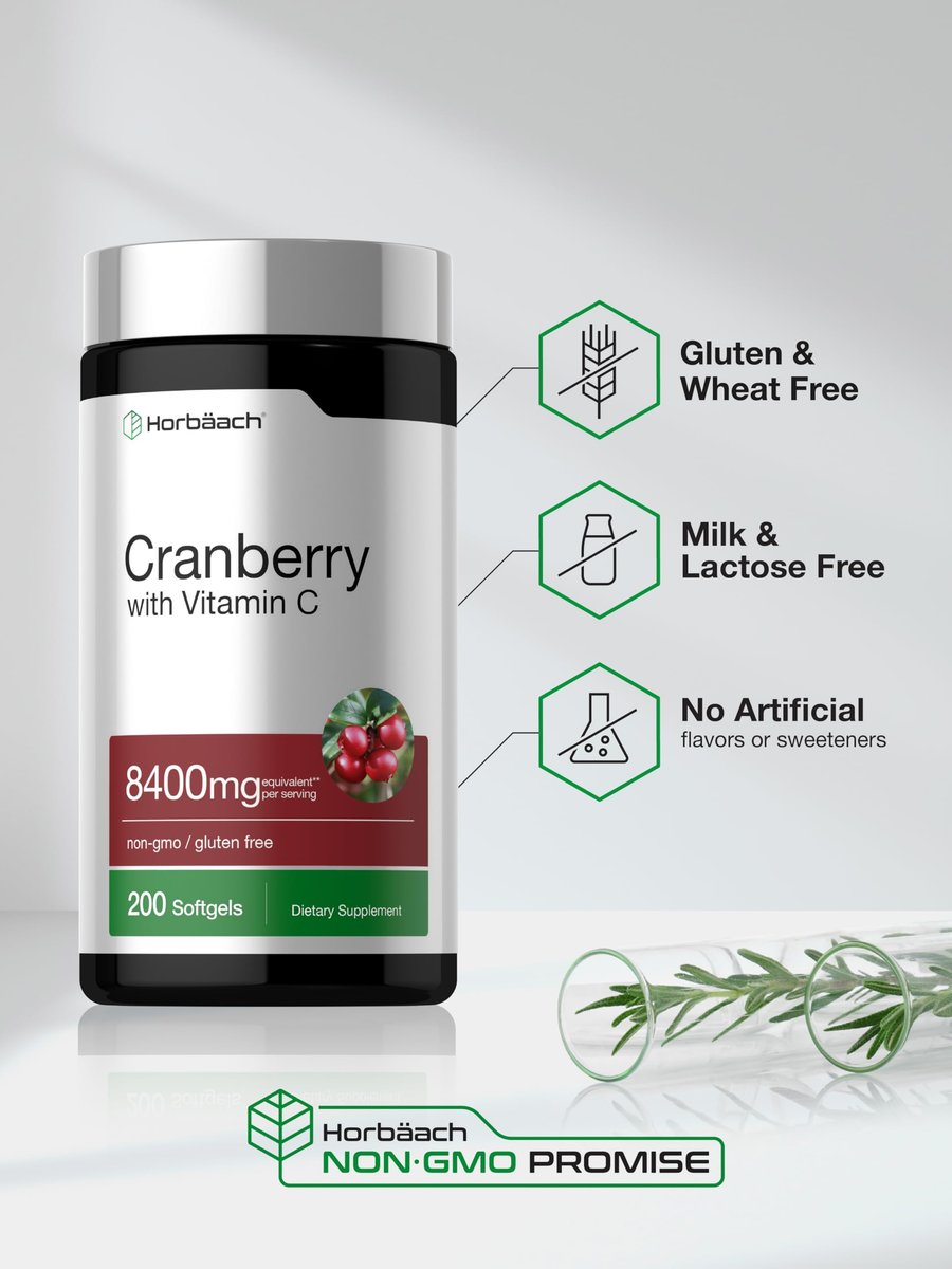 Horbäach Cranberry Kapseln für Frauen und Männer | 200 Weichkapseln | Extrakt mit Vitamin C | Non-GMO, Glutenfrei