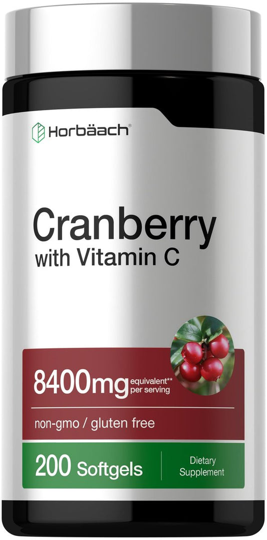 Horbäach Cranberry Kapseln für Frauen und Männer | 200 Weichkapseln | Extrakt mit Vitamin C | Non-GMO, Glutenfrei