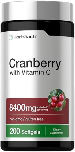 Horbäach Cranberry Kapseln für Frauen und Männer | 200 Weichkapseln | Extrakt mit Vitamin C | Non-GMO, Glutenfrei
