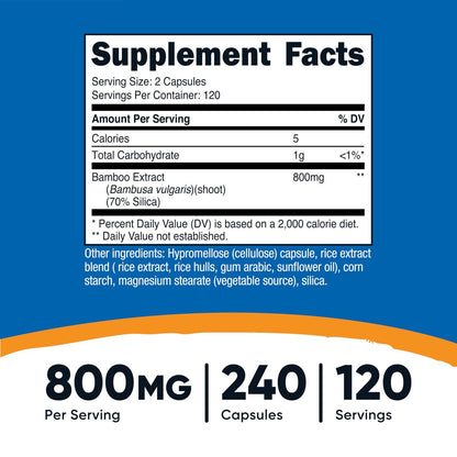 Nutricost Bambus-Extrakt, 400 mg, 240 Kapseln - Vegan, Glutenfrei & Nicht-GVO - 120 Portionen mit 800 mg