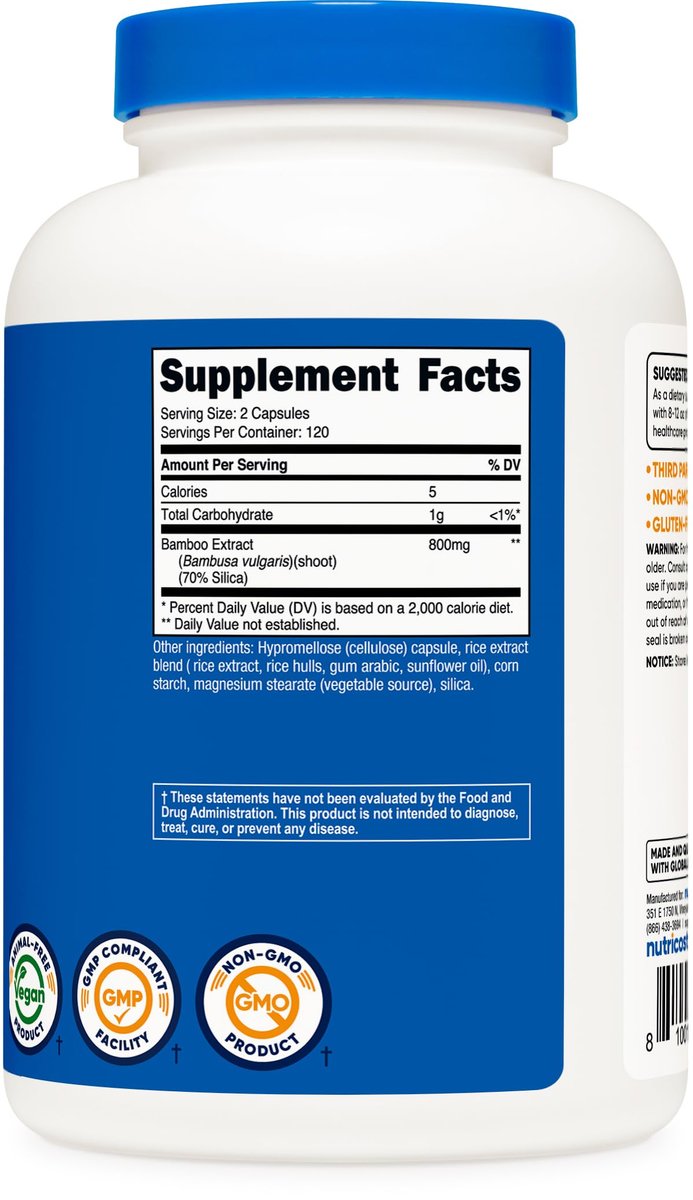 Nutricost Bambus-Extrakt, 400 mg, 240 Kapseln - Vegan, Glutenfrei & Nicht-GVO - 120 Portionen mit 800 mg