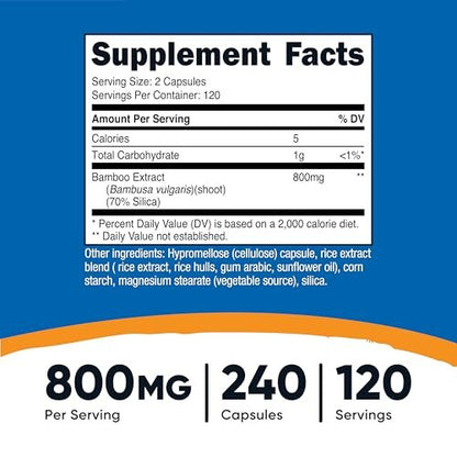 Nutricost Bambus-Extrakt, 400 mg, 240 Kapseln - Vegan, Glutenfrei & Nicht-GVO - 120 Portionen mit 800 mg