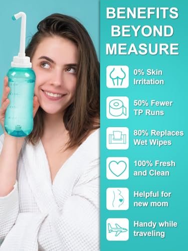 Peri Flasche für die Zeit nach der Geburt - Tragbares Bidet für die Intimhygiene, Perinealpflege, Quetschflasche für die persönliche Hygiene, 2 Aufsätze für die Reinigung von Mutter und Baby, 500 ml (Grün)