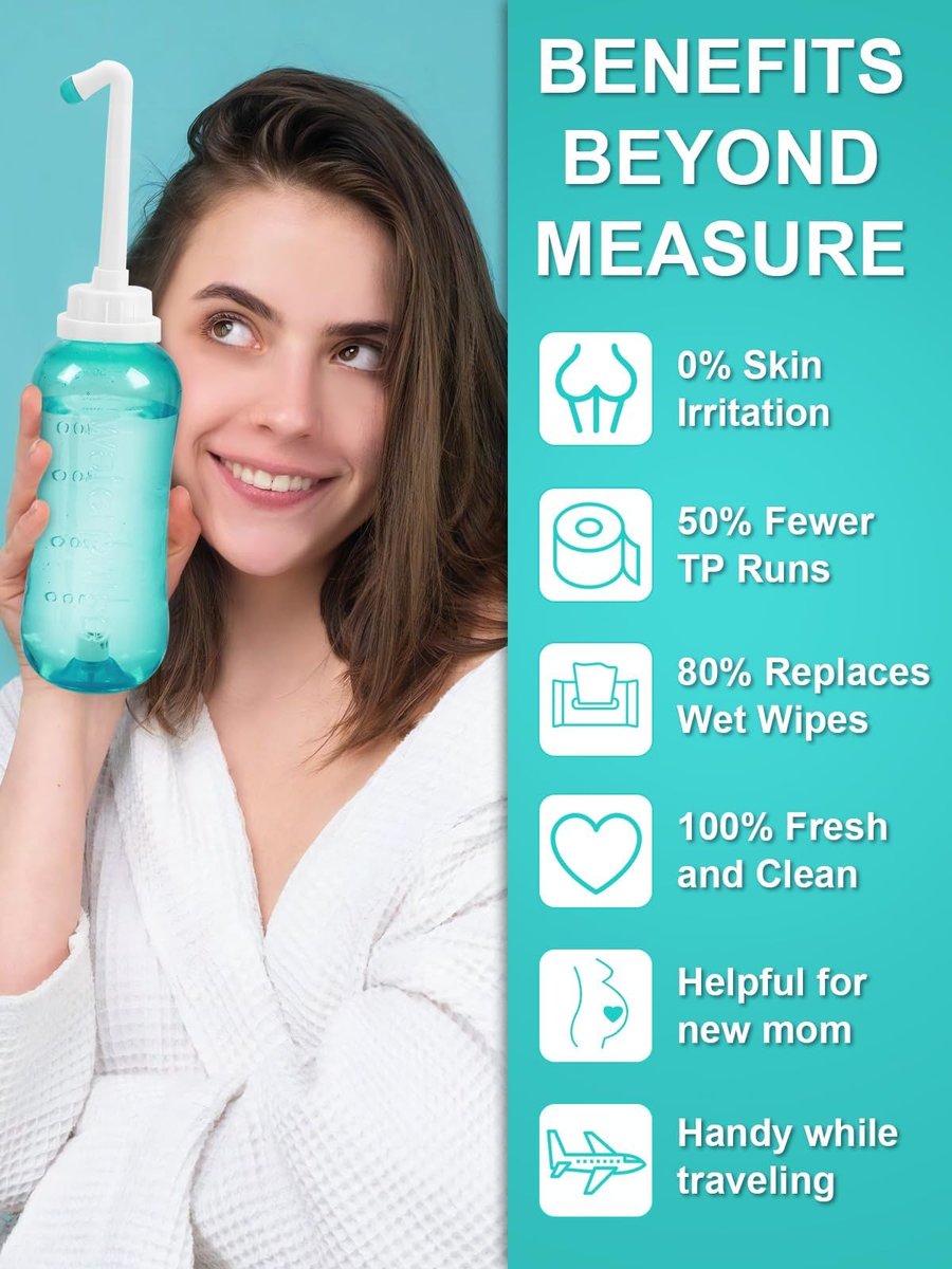 Peri Flasche für die Zeit nach der Geburt - Tragbares Bidet für die Intimhygiene, Perinealpflege, Quetschflasche für die persönliche Hygiene, 2 Aufsätze für die Reinigung von Mutter und Baby, 500 ml (Grün)