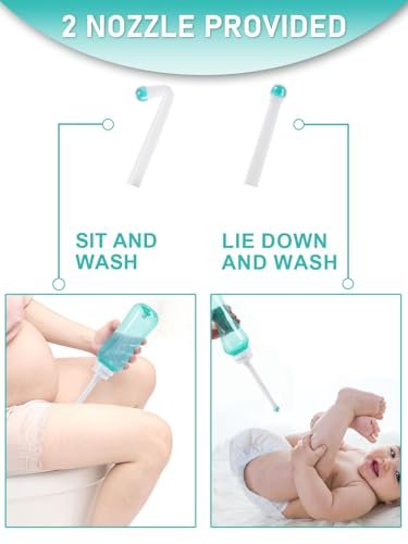 Peri Flasche für die Zeit nach der Geburt - Tragbares Bidet für die Intimhygiene, Perinealpflege, Quetschflasche für die persönliche Hygiene, 2 Aufsätze für die Reinigung von Mutter und Baby, 500 ml (Grün)