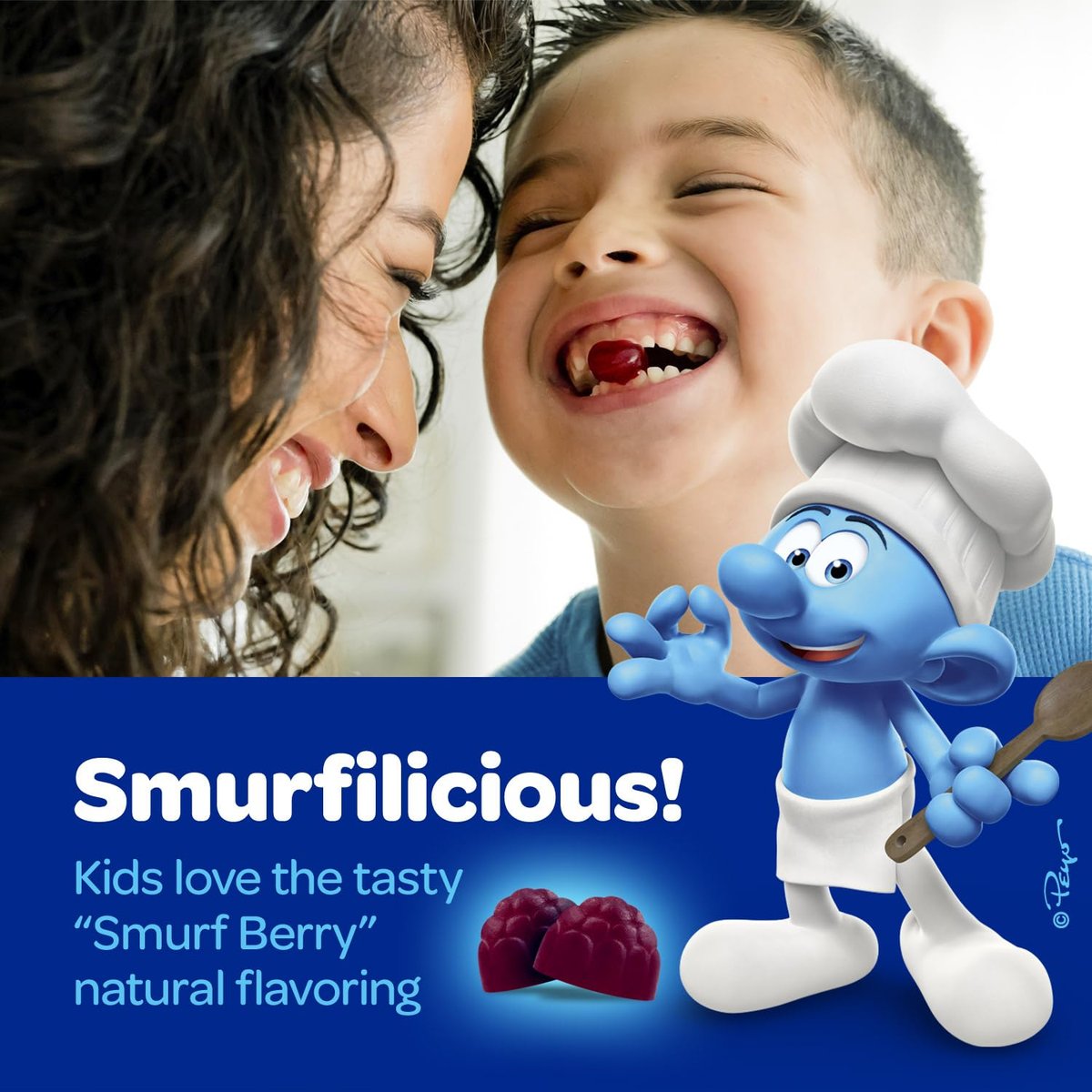 VITABURST Smurfs Focus Gummis für Kinder | Konzentration & Aufmerksamkeit mit Phosphatidylserin | Mit echtem Fruchtgeschmack | Arztentwickelt | Nicht-GVO, ohne künstliche Aromen oder Farben | 30 Gummis