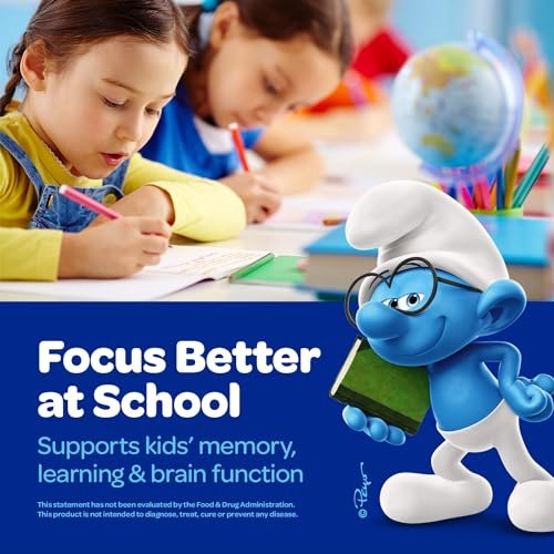VITABURST Smurfs Focus Gummis für Kinder | Konzentration & Aufmerksamkeit mit Phosphatidylserin | Mit echtem Fruchtgeschmack | Arztentwickelt | Nicht-GVO, ohne künstliche Aromen oder Farben | 30 Gummis
