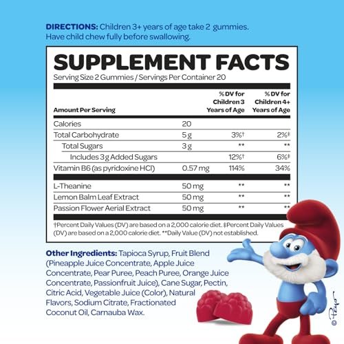 Smurfs Kids Calm Gummies – Beruhigungsgummis für Kinder mit Zitronenmelisse & L-Theanin – aus echtem Fruchtpüree – von Ärzten entwickelt – gelatinefrei, ohne Gentechnik, keine künstlichen Aromen oder Farben – 20 Portionen