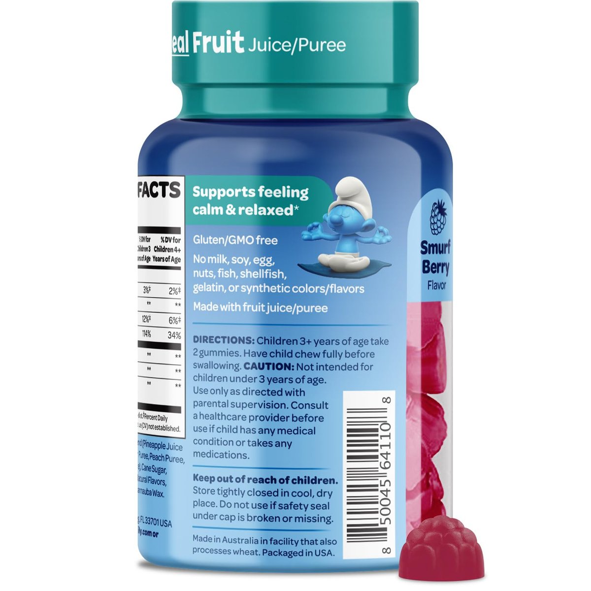 Smurfs Kids Calm Gummies – Beruhigungsgummis für Kinder mit Zitronenmelisse & L-Theanin – aus echtem Fruchtpüree – von Ärzten entwickelt – gelatinefrei, ohne Gentechnik, keine künstlichen Aromen oder Farben – 20 Portionen