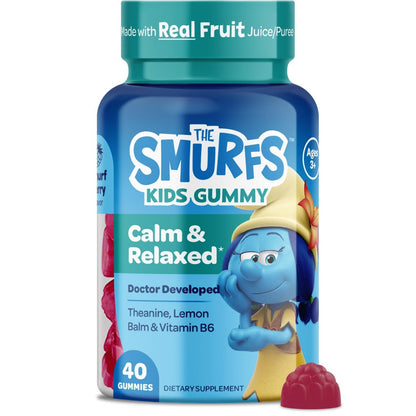 Smurfs Kids Calm Gummies – Beruhigungsgummis für Kinder mit Zitronenmelisse & L-Theanin – aus echtem Fruchtpüree – von Ärzten entwickelt – gelatinefrei, ohne Gentechnik, keine künstlichen Aromen oder Farben – 20 Portionen