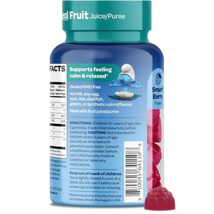Smurfs Kids Calm Gummies – Beruhigungsgummis für Kinder mit Zitronenmelisse & L-Theanin – aus echtem Fruchtpüree – von Ärzten entwickelt – gelatinefrei, ohne Gentechnik, keine künstlichen Aromen oder Farben – 20 Portionen