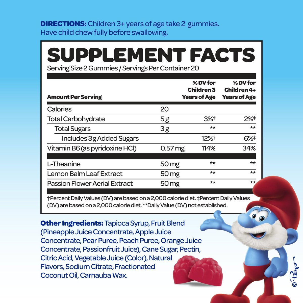Smurfs Kids Calm Gummies – Beruhigungsgummis für Kinder mit Zitronenmelisse & L-Theanin – aus echtem Fruchtpüree – von Ärzten entwickelt – gelatinefrei, ohne Gentechnik, keine künstlichen Aromen oder Farben – 20 Portionen