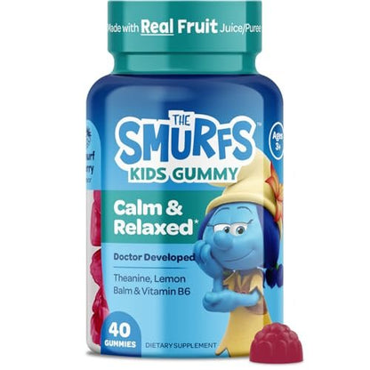 Smurfs Kids Calm Gummies – Beruhigungsgummis für Kinder mit Zitronenmelisse & L-Theanin – aus echtem Fruchtpüree – von Ärzten entwickelt – gelatinefrei, ohne Gentechnik, keine künstlichen Aromen oder Farben – 20 Portionen
