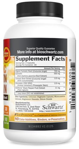BioSchwartz Kurkuma Quercetin mit Bromelain – Natürliche Extra-Stärke Immun- und Gelenkunterstützung mit BioPerine Schwarzer Pfeffer für maximale Absorption – Vegan, Nicht-GVO, 90 Kapseln