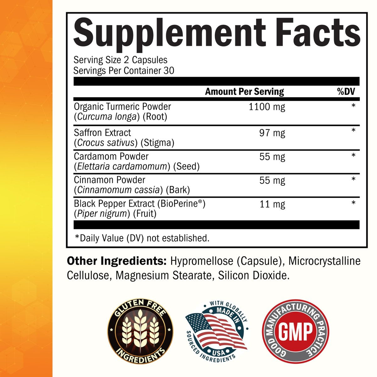 Kurkuma Kapseln mit Safran, Zimt und Kardamom plus BioPerin Schwarzer Pfeffer Extrakt für optimale Aufnahme – Natürliches Curcumin Gelenkunterstützung Supplement für Frauen und Männer, 60 Kapseln