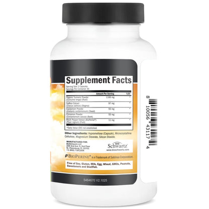 Kurkuma Kapseln mit Safran, Zimt und Kardamom plus BioPerin Schwarzer Pfeffer Extrakt für optimale Aufnahme – Natürliches Curcumin Gelenkunterstützung Supplement für Frauen und Männer, 60 Kapseln