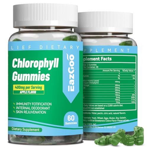 Zuckerfreie Chlorophyll Gummis mit Vitamin B12 & Zink – Natürlicher Deodorant*, Gesunde Haut & Körperentgiftung*, Immun- & Verdauungsunterstützung – 60 Stück