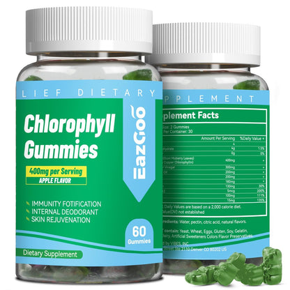 Zuckerfreie Chlorophyll Gummis mit Vitamin B12 & Zink – Natürlicher Deodorant*, Gesunde Haut & Körperentgiftung*, Immun- & Verdauungsunterstützung – 60 Stück