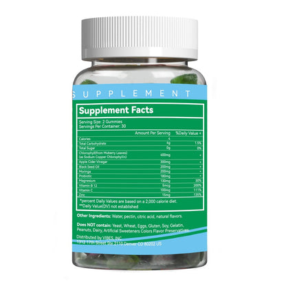 Zuckerfreie Chlorophyll Gummis mit Vitamin B12 & Zink – Natürlicher Deodorant*, Gesunde Haut & Körperentgiftung*, Immun- & Verdauungsunterstützung – 60 Stück