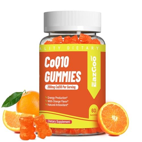 EAZGOO CoQ10 Gummies 200mg – Vegane Nahrungsergänzung für Energieproduktion, Non-GMO, Glutenfrei (60 Gummis)