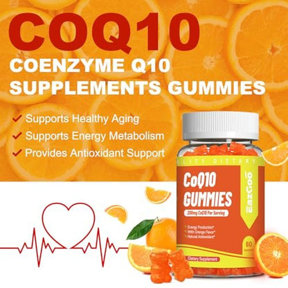EAZGOO CoQ10 Gummies 200mg – Vegane Nahrungsergänzung für Energieproduktion, Non-GMO, Glutenfrei (60 Gummis)