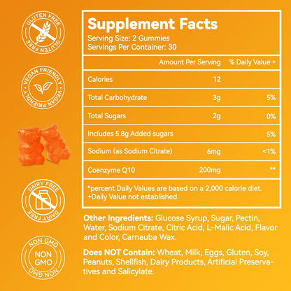 EAZGOO CoQ10 Gummies 200mg – Vegane Nahrungsergänzung für Energieproduktion, Non-GMO, Glutenfrei (60 Gummis)