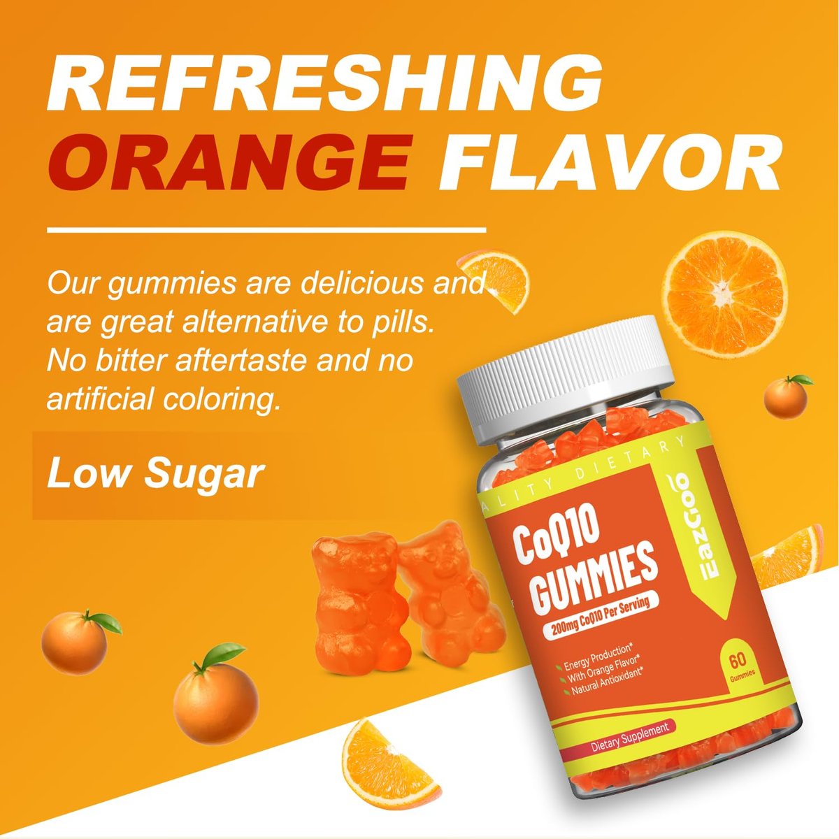 EAZGOO CoQ10 Gummies 200mg – Vegane Nahrungsergänzung für Energieproduktion, Non-GMO, Glutenfrei (60 Gummis)