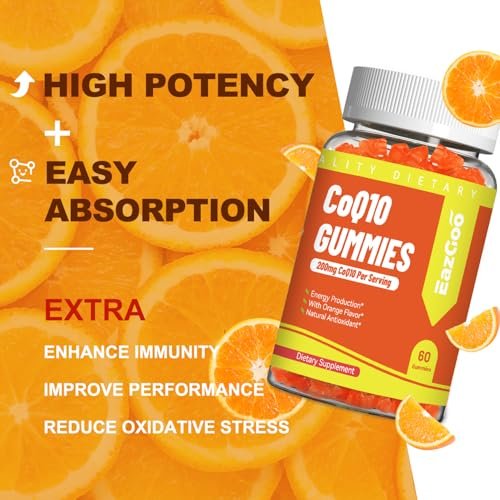 EAZGOO CoQ10 Gummies 200mg – Vegane Nahrungsergänzung für Energieproduktion, Non-GMO, Glutenfrei (60 Gummis)