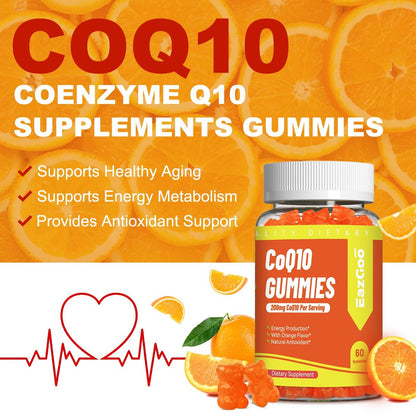 EAZGOO CoQ10 Gummies 200mg – Vegane Nahrungsergänzung für Energieproduktion, Non-GMO, Glutenfrei (60 Gummis)