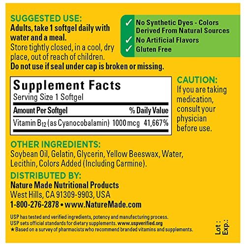 Nature Made Vitamin B12 1000 mcg – 90 Softgels für den Energiestoffwechsel