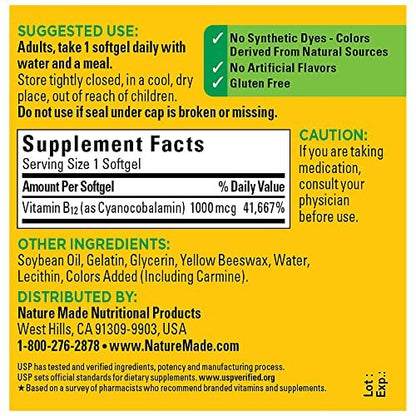 Nature Made Vitamin B12 1000 mcg – 90 Softgels für den Energiestoffwechsel