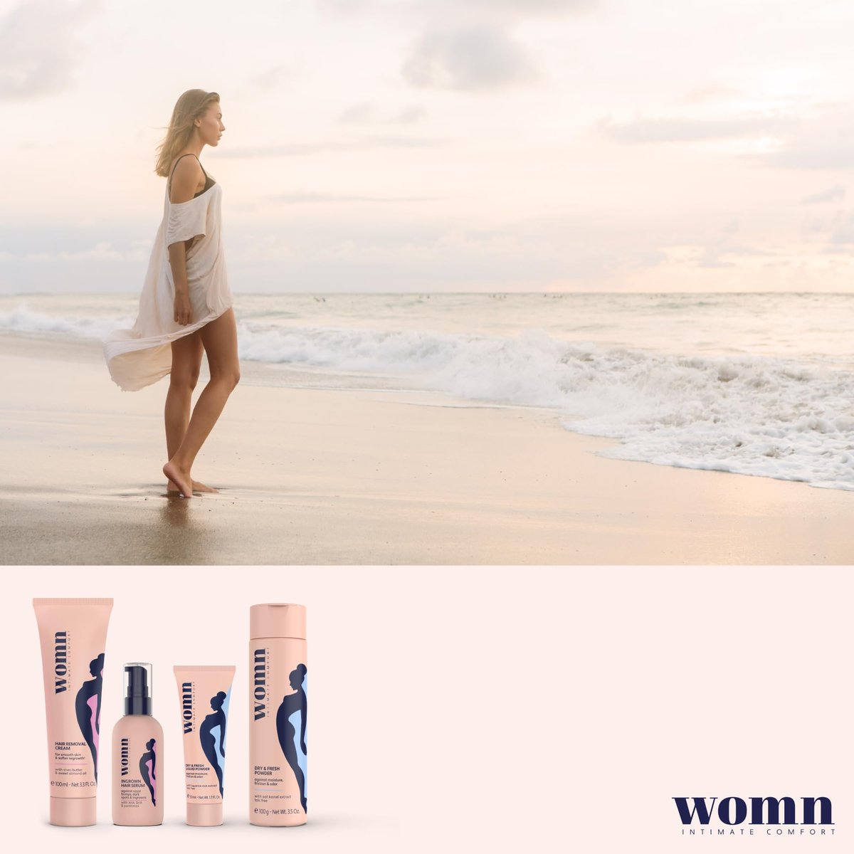 womn Intimate Comfort Dry & Fresh Powder – Talkumfreies Körperpuder für empfindliche Haut, natürlicher Feuchtigkeitsschutz & Anti-Scheuerschutz mit beruhigendem Hafer, 100 g