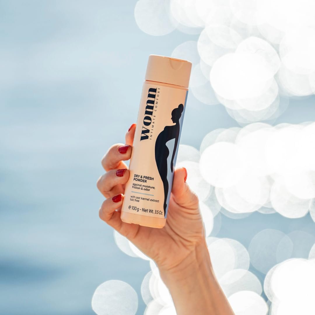 womn Intimate Comfort Dry & Fresh Powder – Talkumfreies Körperpuder für empfindliche Haut, natürlicher Feuchtigkeitsschutz & Anti-Scheuerschutz mit beruhigendem Hafer, 100 g