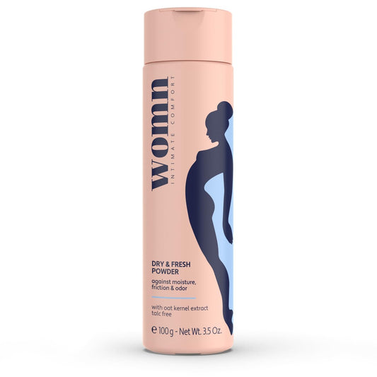 womn Intimate Comfort Dry & Fresh Powder – Talkumfreies Körperpuder für empfindliche Haut, natürlicher Feuchtigkeitsschutz & Anti-Scheuerschutz mit beruhigendem Hafer, 100 g